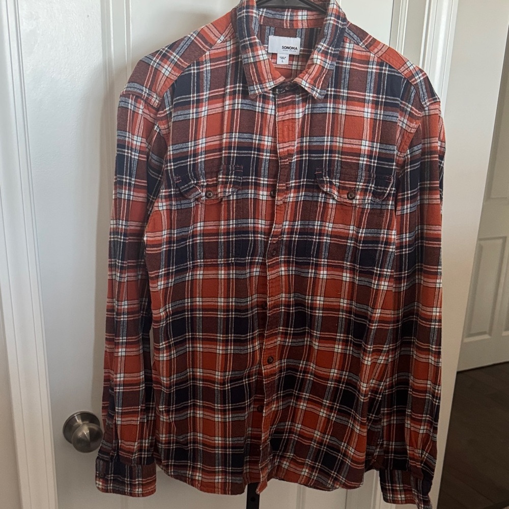 Sonoma Men's Red and Black Checkered Shirt